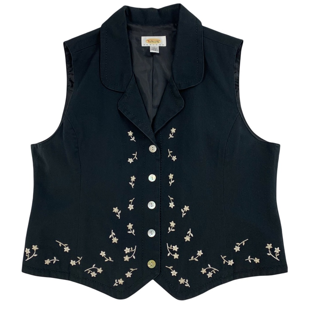 Talbots Petites Black with Floral Embroidery Vest/ Shirt